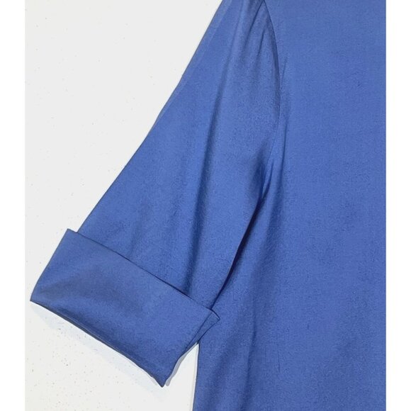 New Eileen Fisher Blue 100% Silk Button Oversized Shirt Blouse Top - Picture 9 of 10